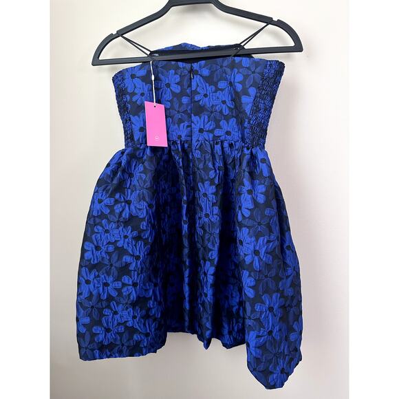 Amanda Uprichard Strapless Oscar Dress Womens S Blue Floral Mini Bubble New - Picture 4 of 6